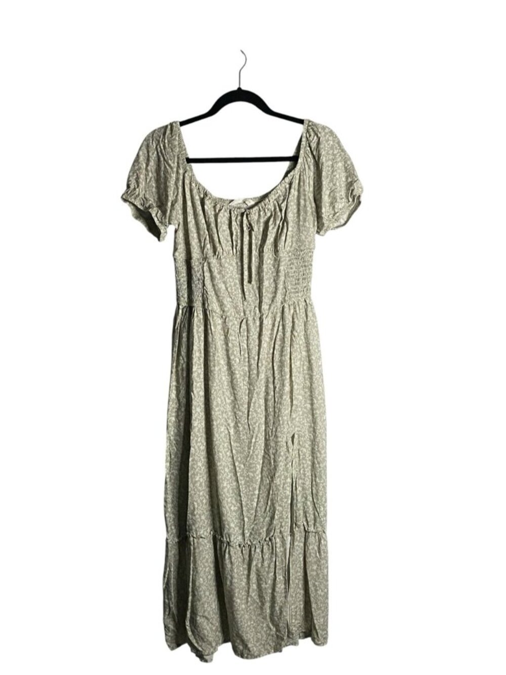 Bluenotes Women's Sage Green Boho Tiered Puff Sleeve Summer Maxi Dress